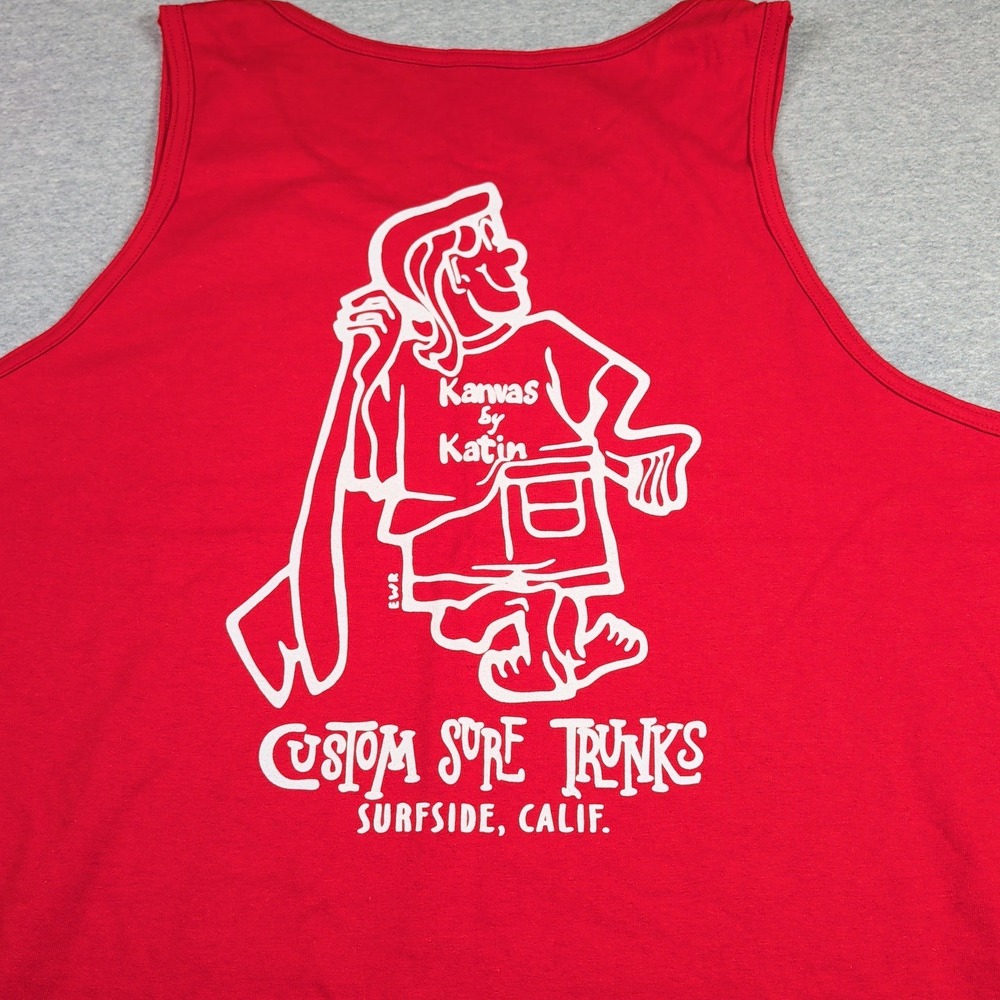 Katin Surf Shop K Man Tank Top Mens XL Red Custom Surf Trunks Graphic USA